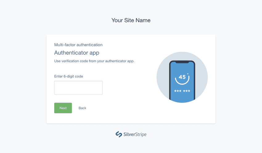 A screenshot of a user entering a verification code as requested by the Authenticator app setup flow