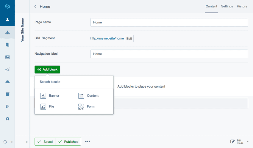 Choose a block type to create