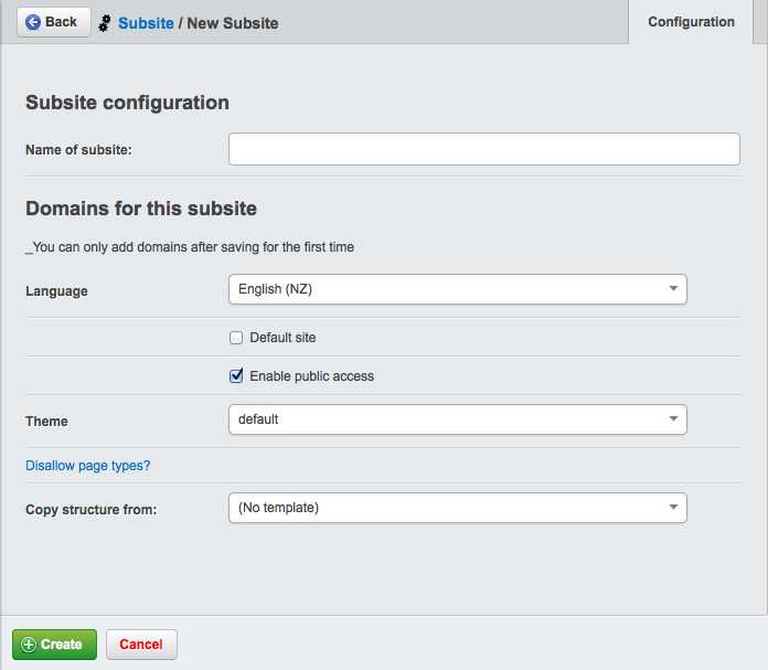 Subsite configuration