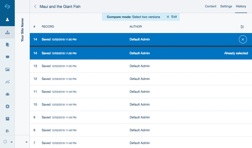 Selecting two versions