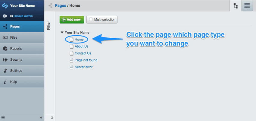 Choosing page type