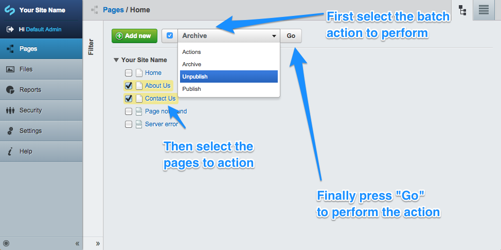 Delete multiple pages