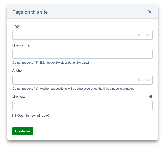 A screenshot of the form "Page on this site"