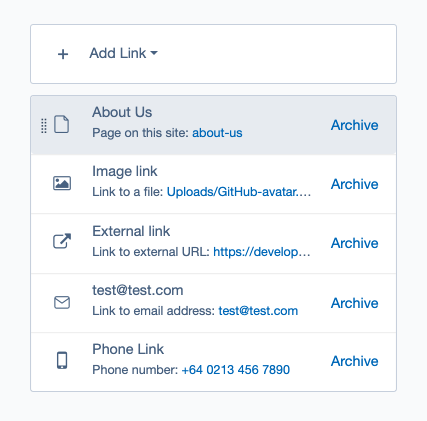 A screenshot of the multilink field