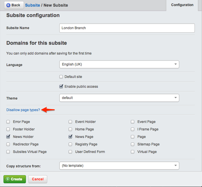 Disallow page types screenshot