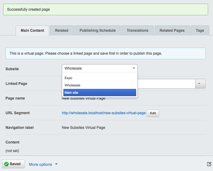 Subsites virtual page