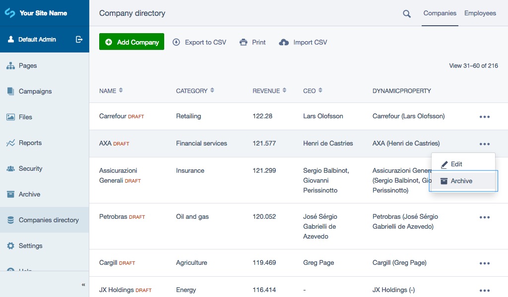 Archiving a gridfield item