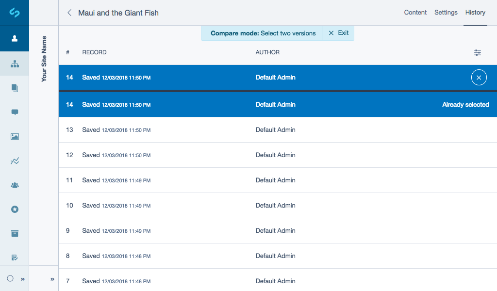 Selecting two versions
