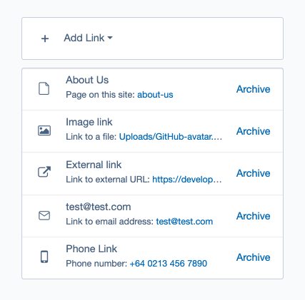 A screenshot of the multilink field