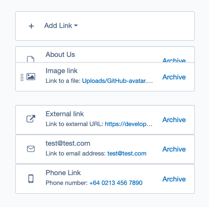 A screenshot of the multilink field