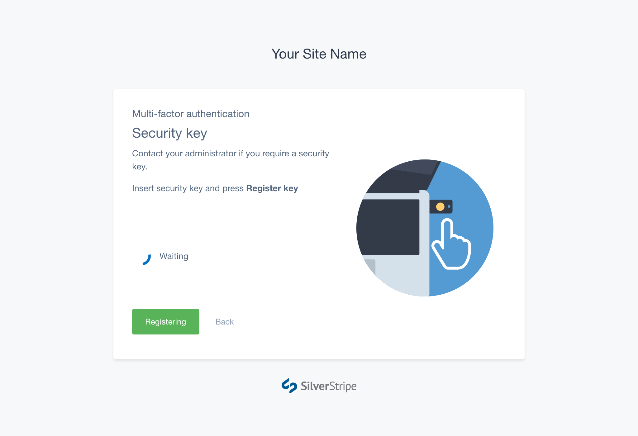 A screenshot of the Security key setup flow waiting for the security key to be activated