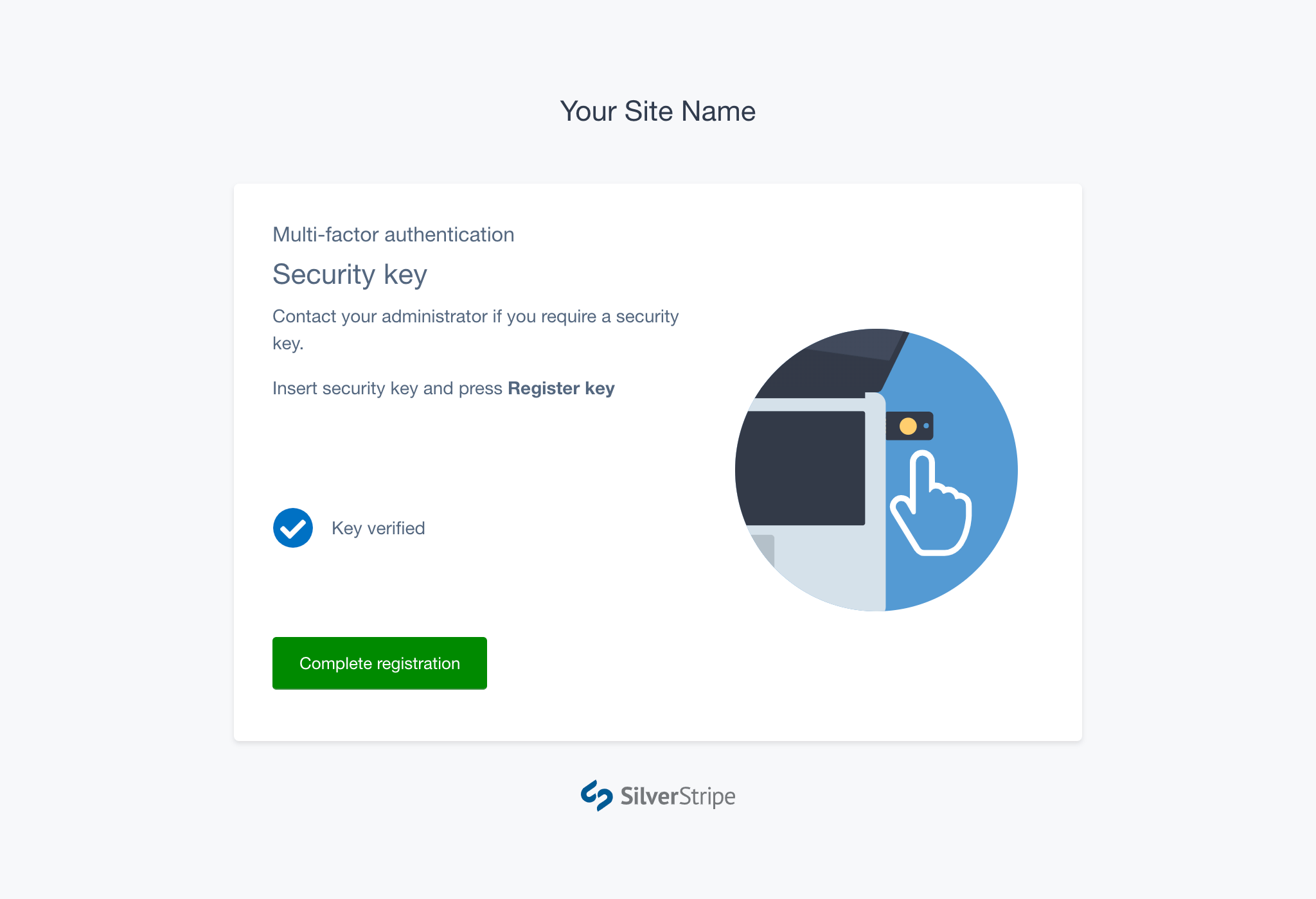 A screenshot of a successful security key verification in the Security key setup flow